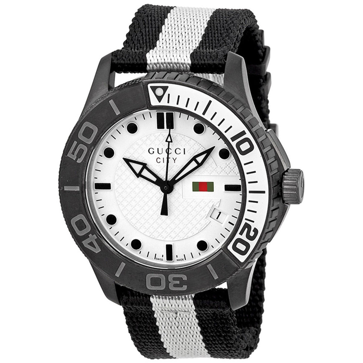 Gucci Men&#39;s YA126243 G-Timeless Black and white Nylon Watch