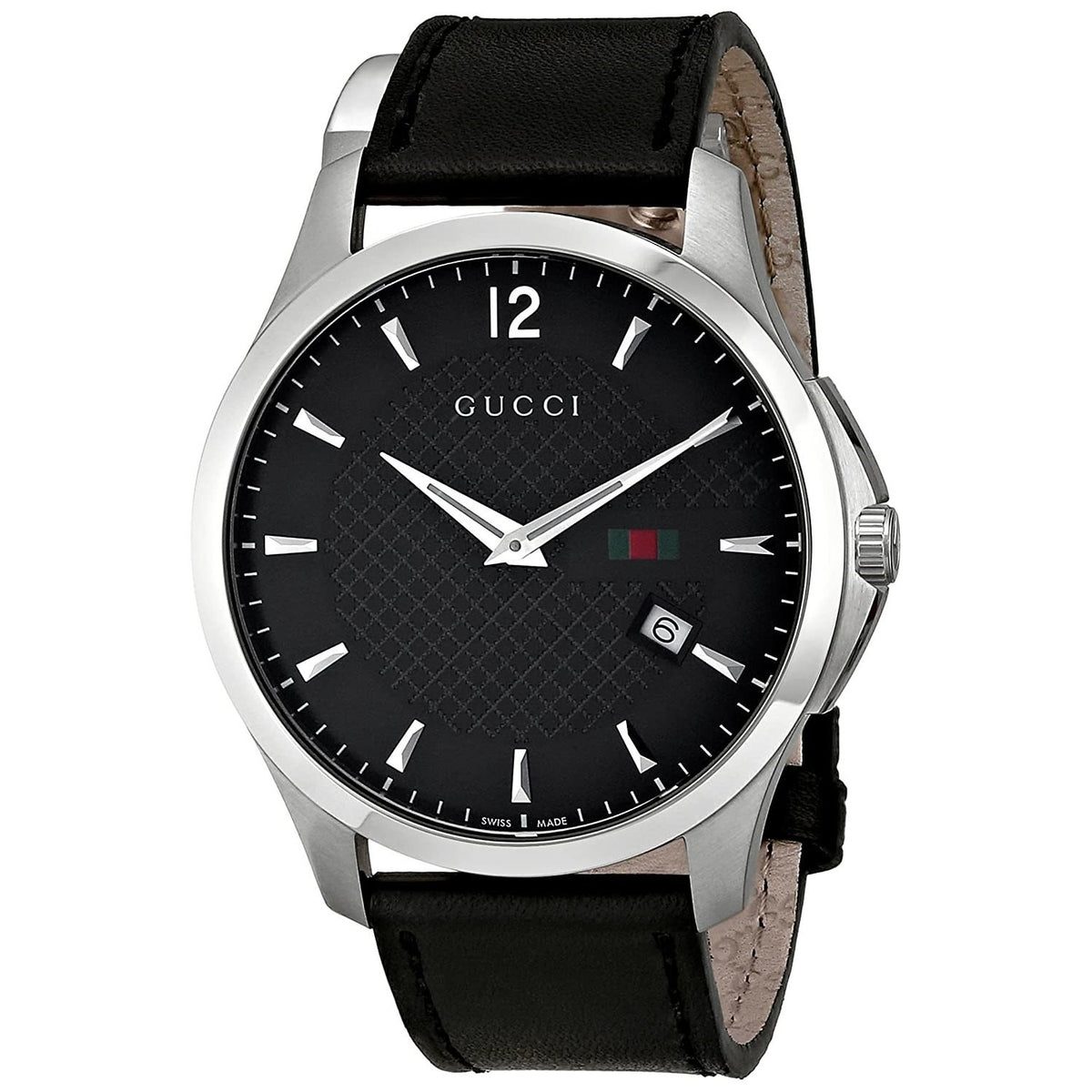 Gucci Men's YA126304 G-Timeless Black Leather Watch