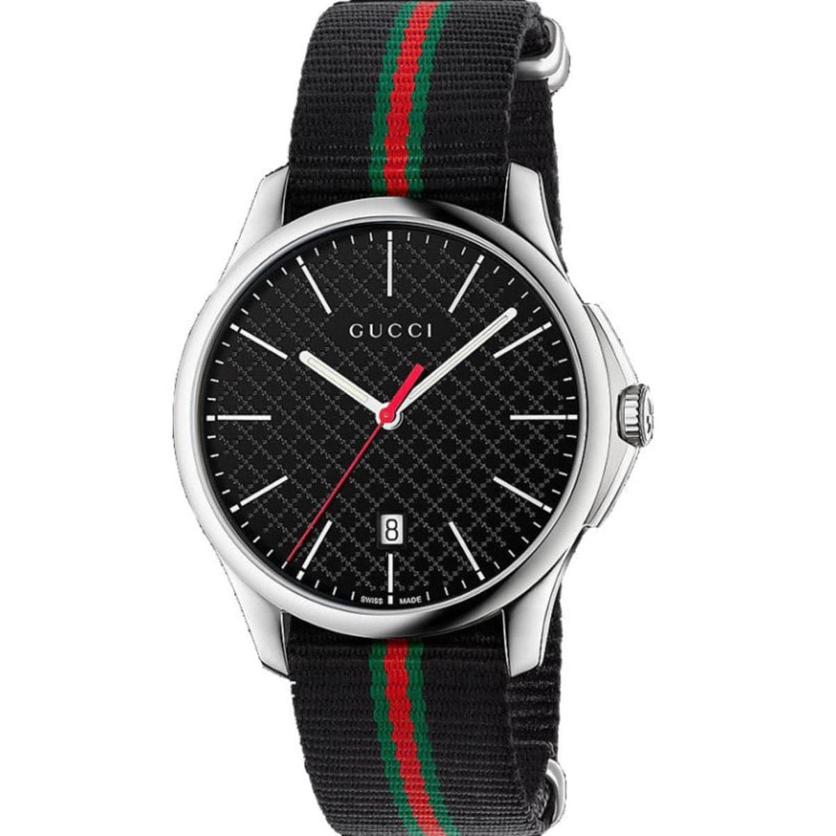 Gucci Men&#39;s YA126321 G-Timeless Black green and red Nylon Watch