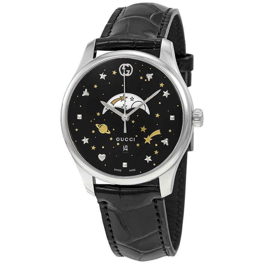 Gucci Men's YA126327 G-Timeless Moonphase Display Black Leather Watch