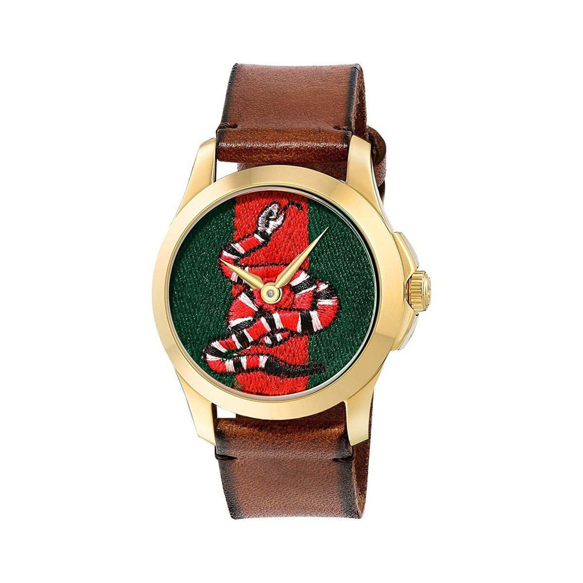 Gucci Women&#39;s YA1264012 Le Marche Des Merveilles Snake Motif Brown Leather Watch