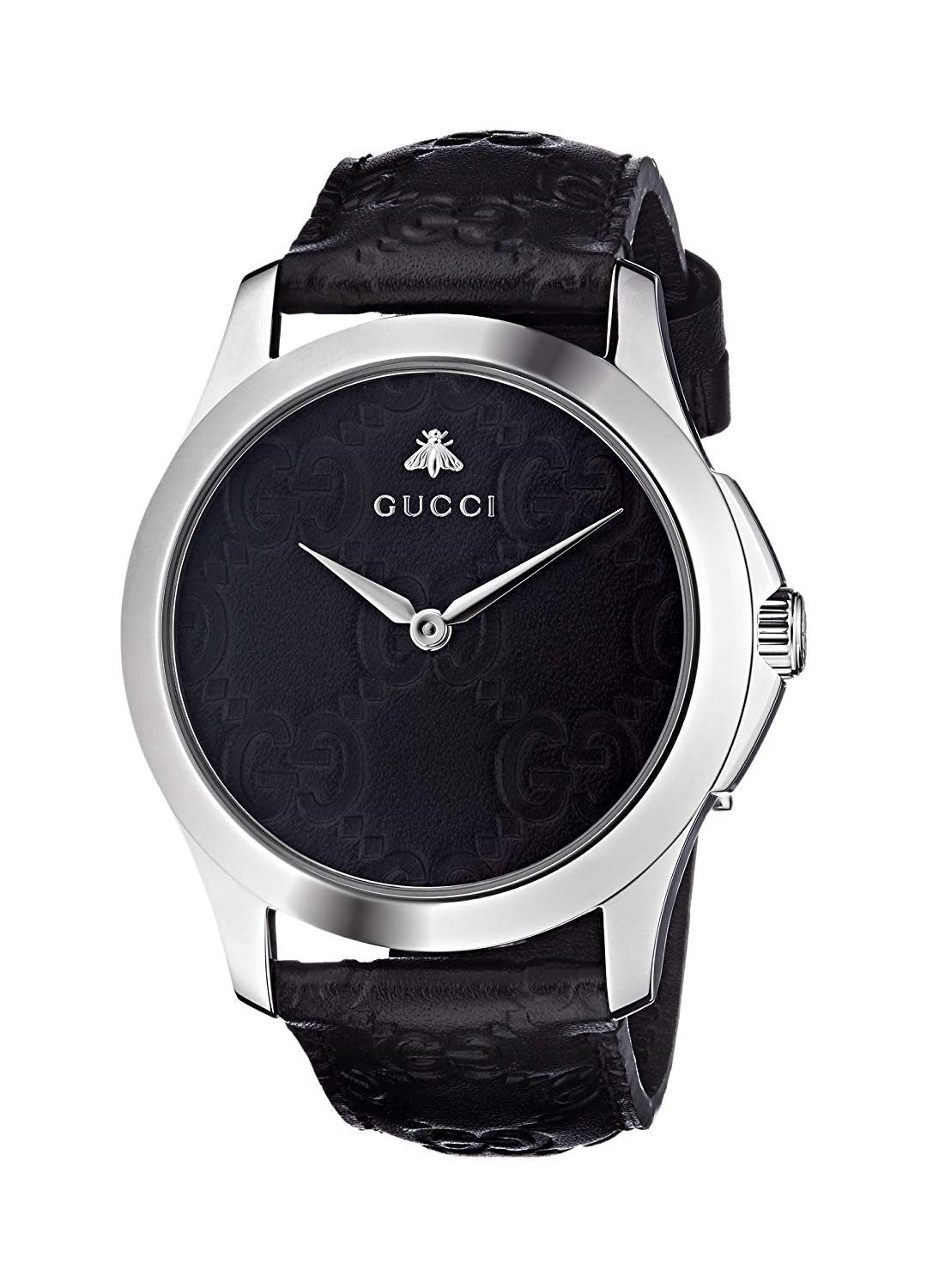 Gucci Men's YA1264031 G-Timeless Black Leather Watch Bezali