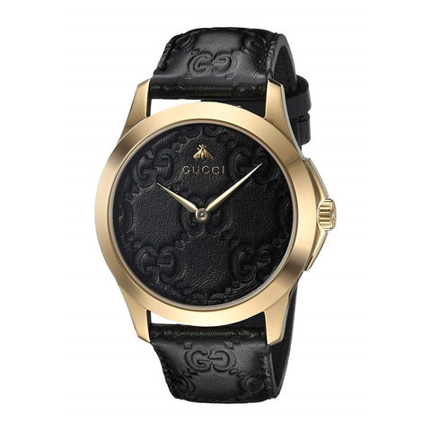 Gucci Women's YA1264034 G-Timeless Black Leather Watch