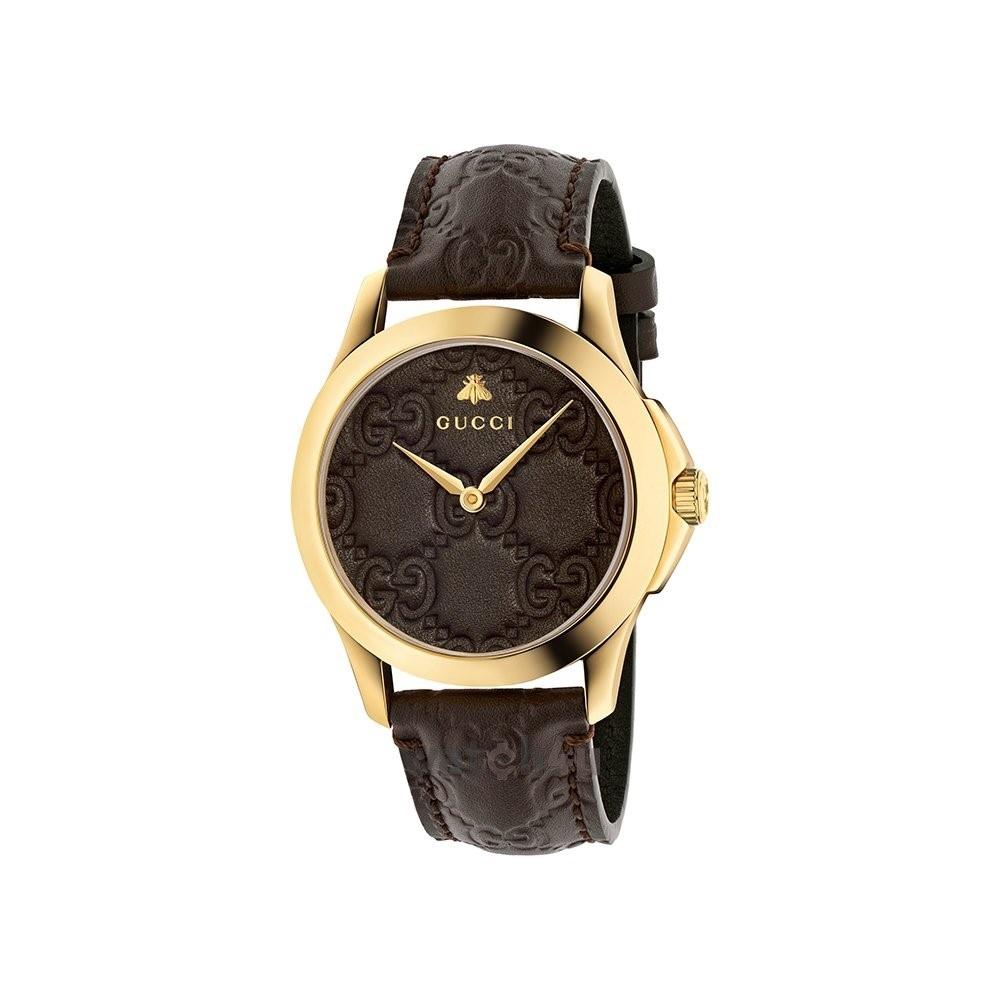 Gucci Men's YA1264035 G-Timeless Brown Leather Watch