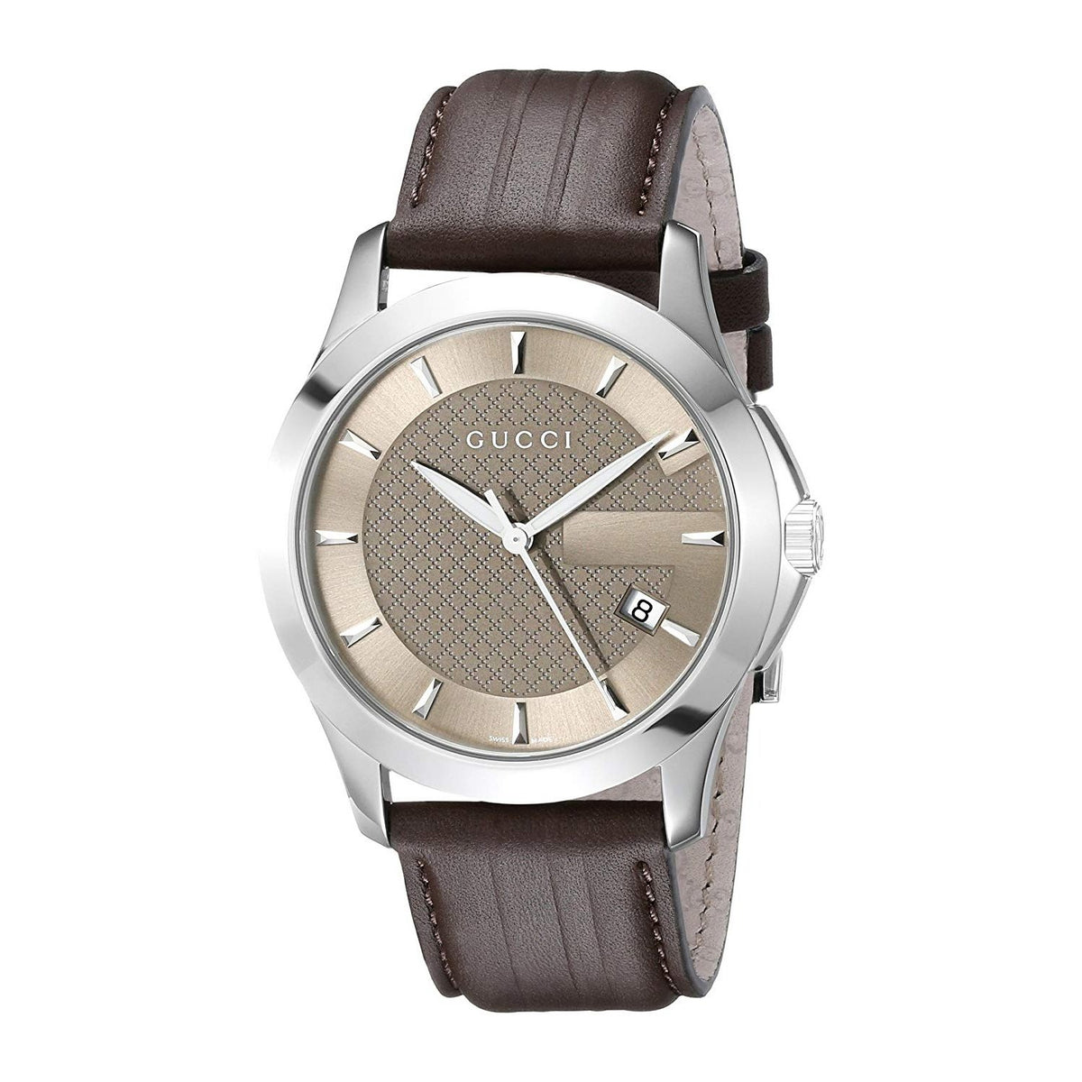 Gucci Men&#39;s YA126403 G-Timeless Brown Leather Watch