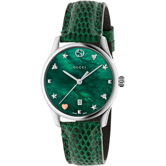 Gucci Women's YA1264042 G-Timeless Green Leather Watch