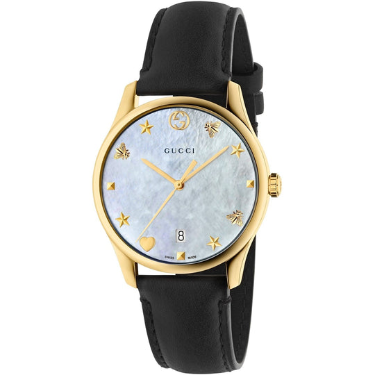 Gucci Women's YA1264044 G-Timeless Black Leather Watch