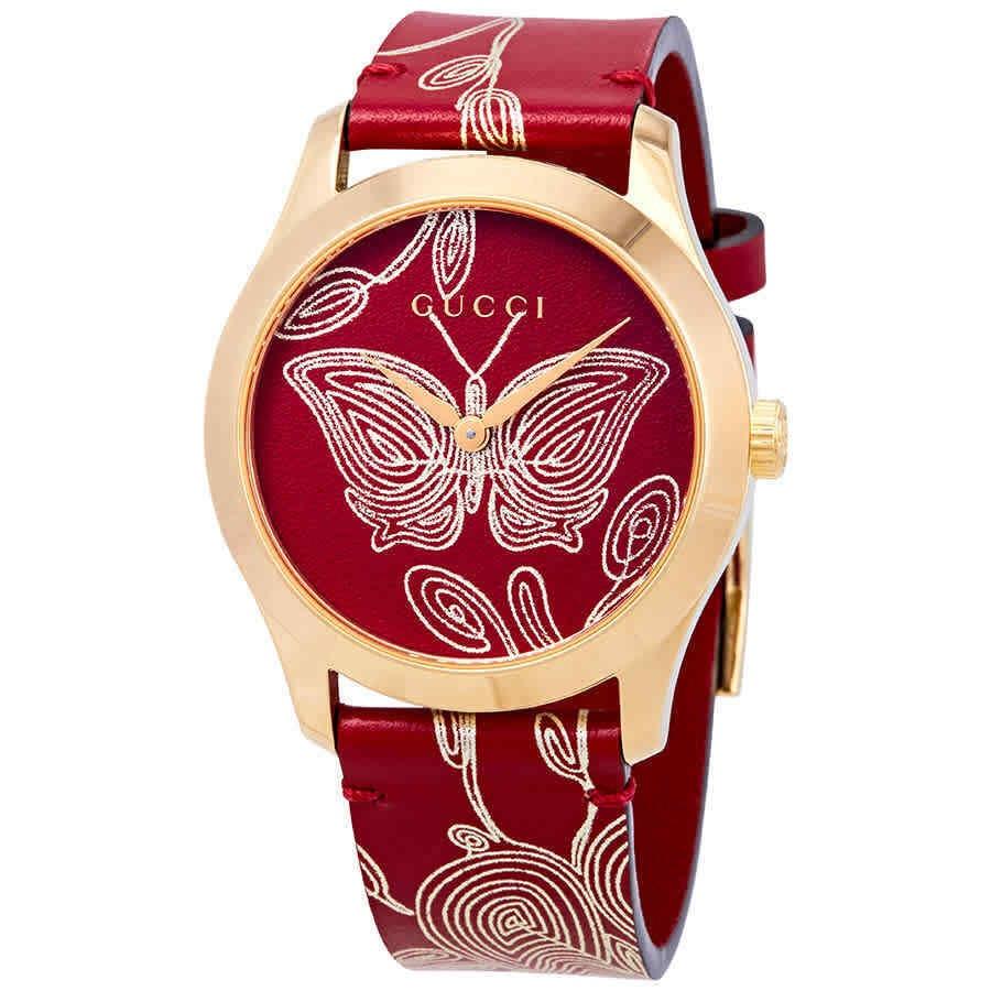 Gucci Women&#39;s YA1264054 G-Timeless Red Leather Watch
