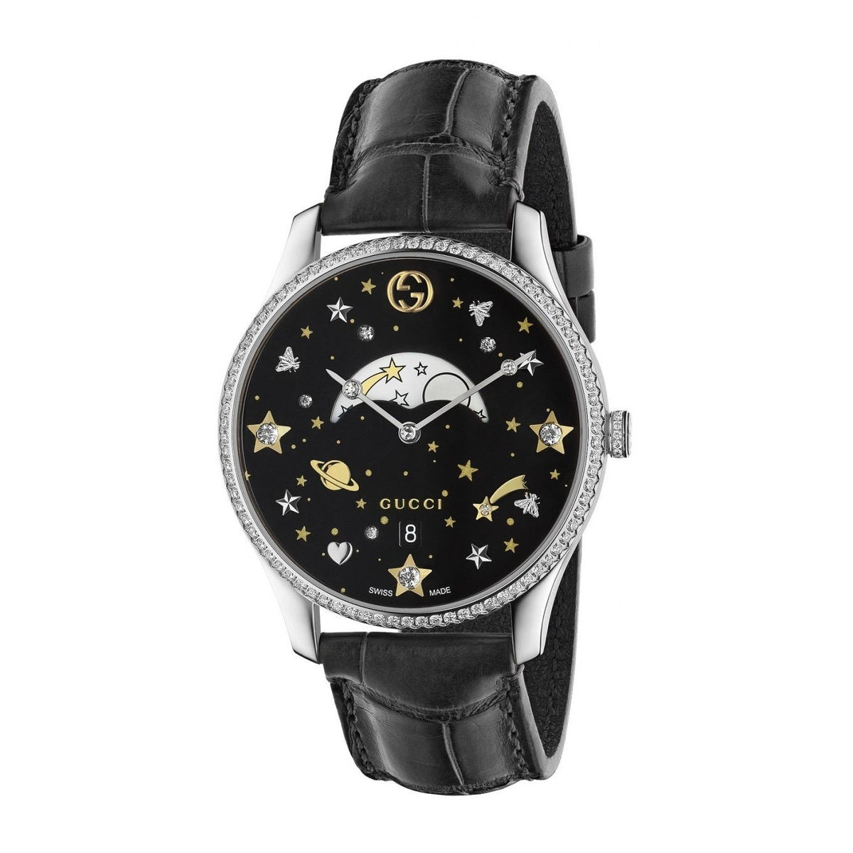 Gucci Women's YA1264103 G-Timeless Black Leather Watch
