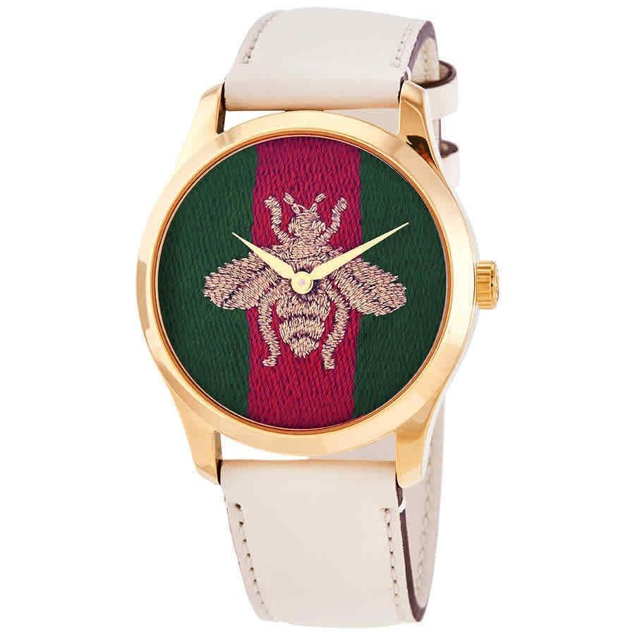Gucci Women&#39;s YA1264128 G-Timeless White Leather Watch