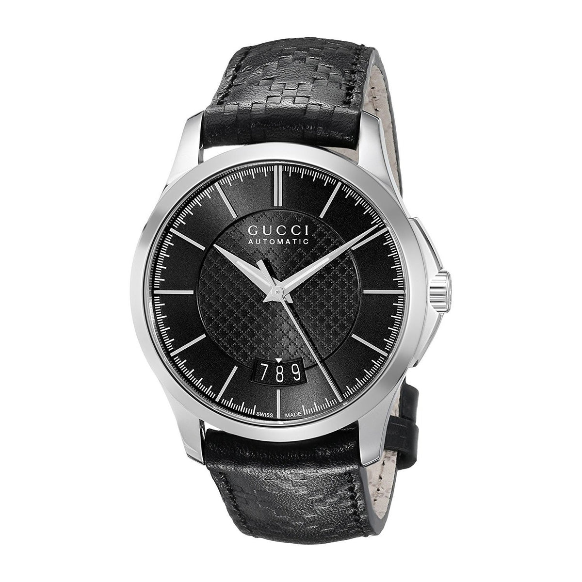 Gucci Men&#39;s YA126430 G-Timeless Date Black Leather Watch