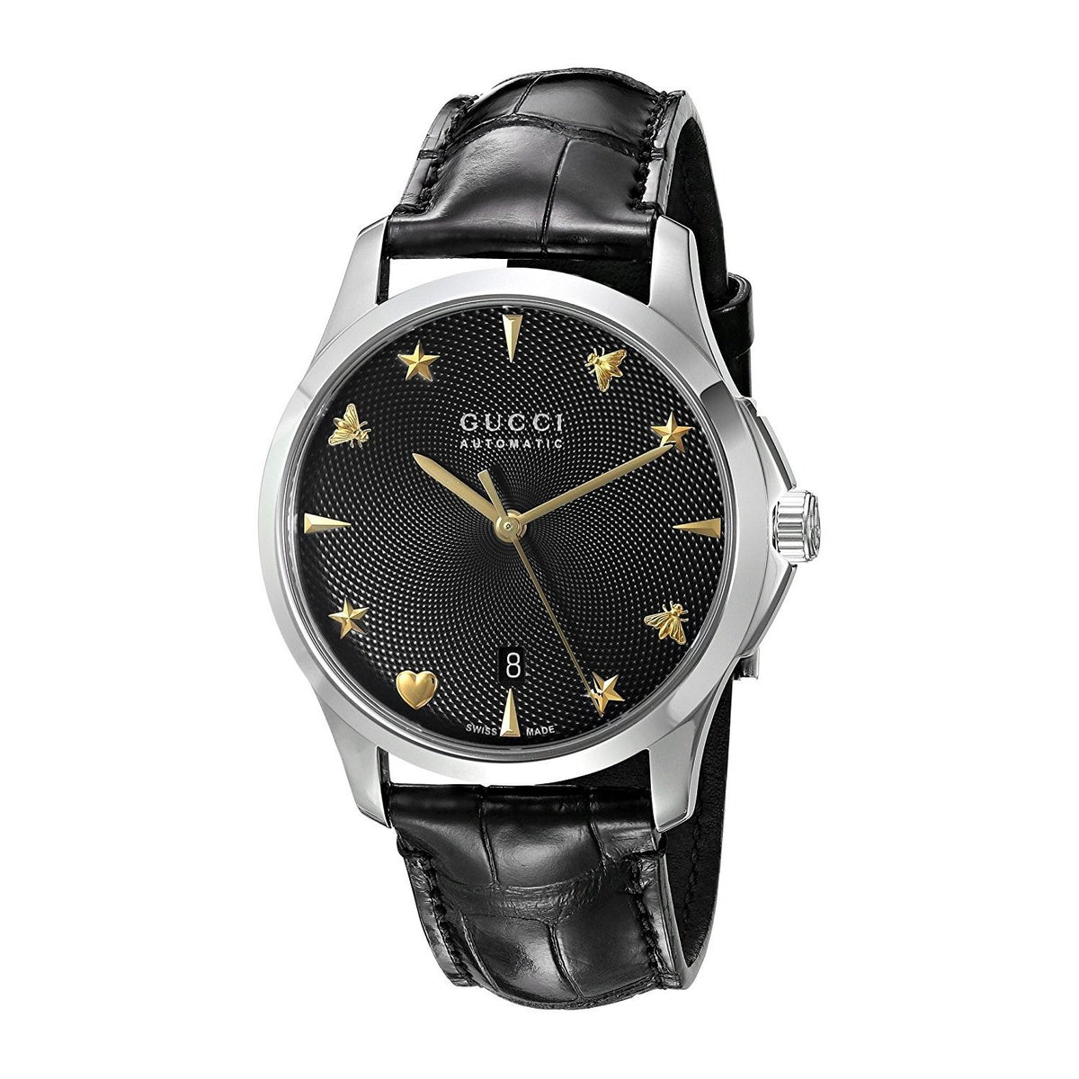 Gucci Unisex YA126469 G-Timeless Automatic Black Leather Watch