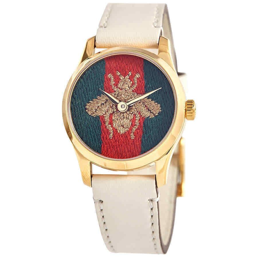 Gucci Women's YA1265009 G-Timeless White Leather Watch