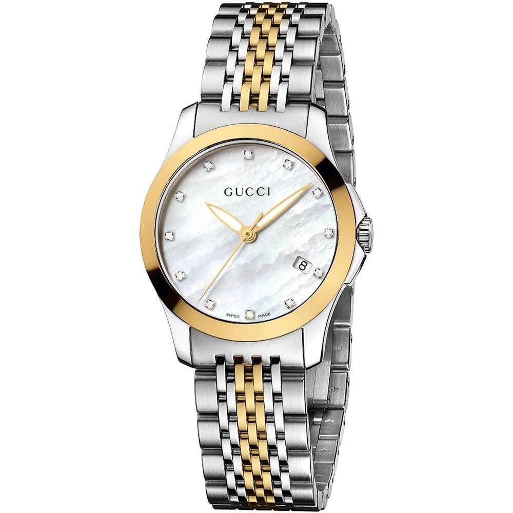 Gucci Women&#39;s YA126513 G- Timeless Diamond Two-Tone Stainless Steel Watch