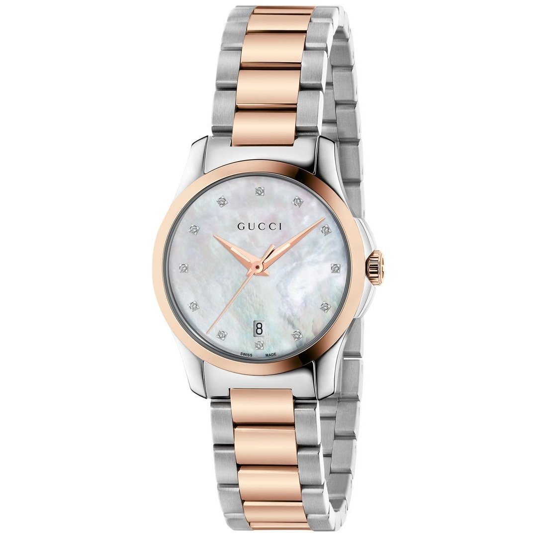 Gucci Women&#39;s YA126544 G-Timeless Diamond Two-Tone Stainless Steel Watch