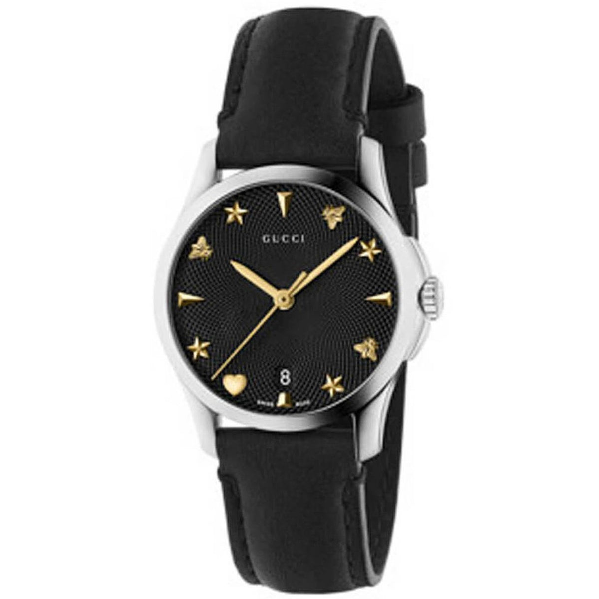 Gucci Women's YA126575 G-Timeless Black Leather Watch