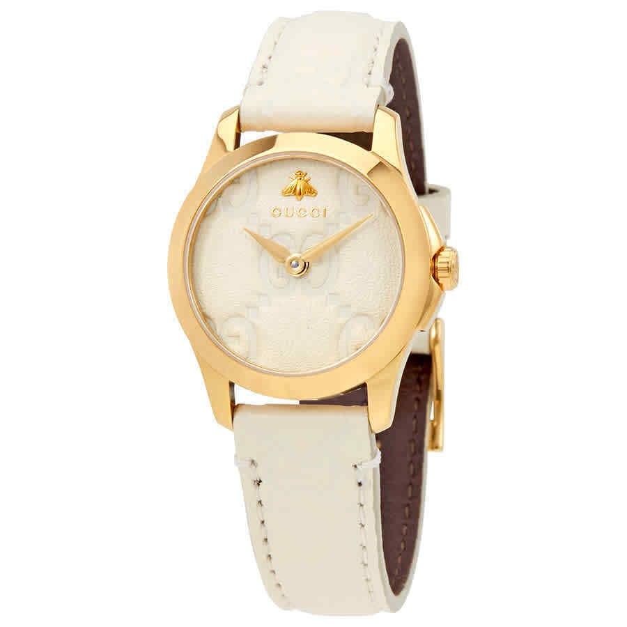 Gucci Women&#39;s YA126580 G-Timeless White Leather Watch