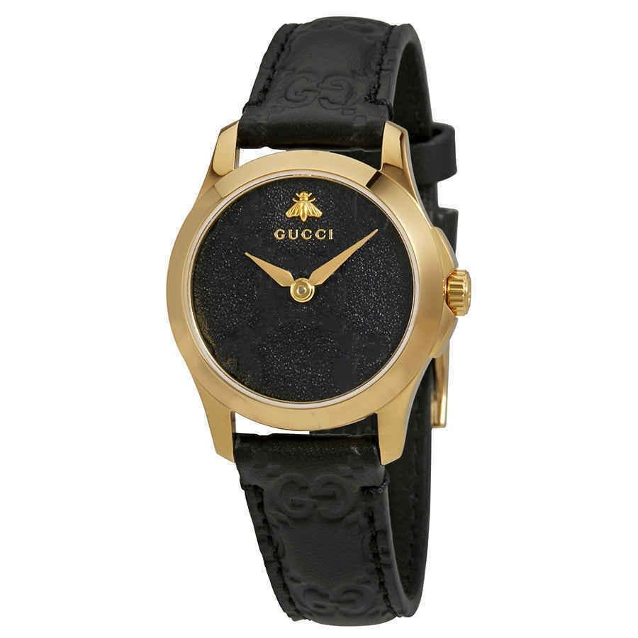 Gucci Women&#39;s YA126581 G-Timeless Black Leather Watch
