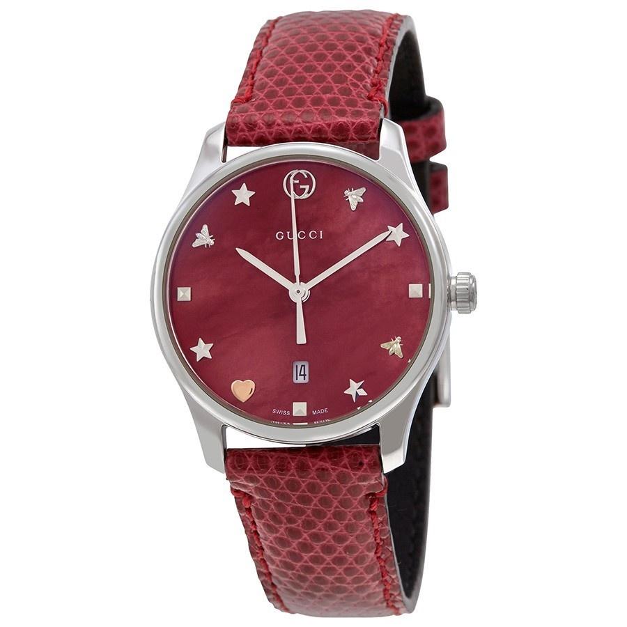Gucci Women&#39;s YA126584 G-Timeless Red Leather Watch