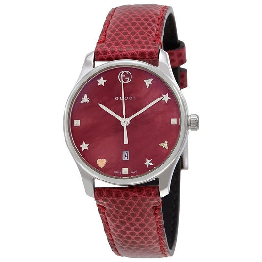 Gucci Women's YA126584 G-Timeless Red Leather Watch