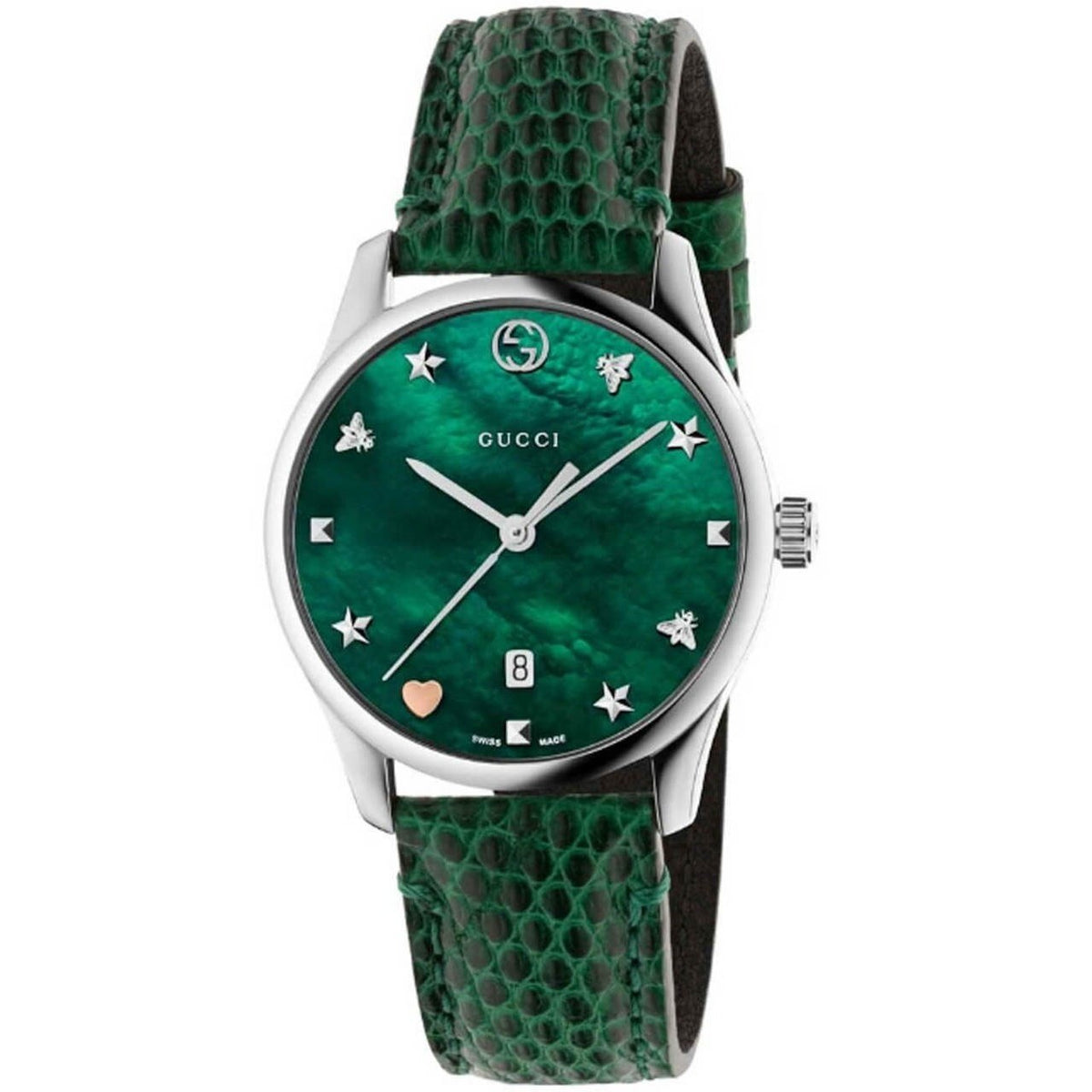 Gucci Women&#39;s YA126585 G-Timeless Green Leather Watch