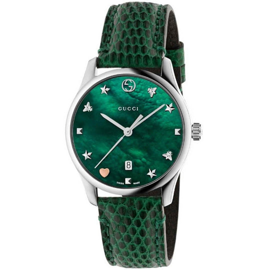 Gucci Women's YA126585 G-Timeless Green Leather Watch