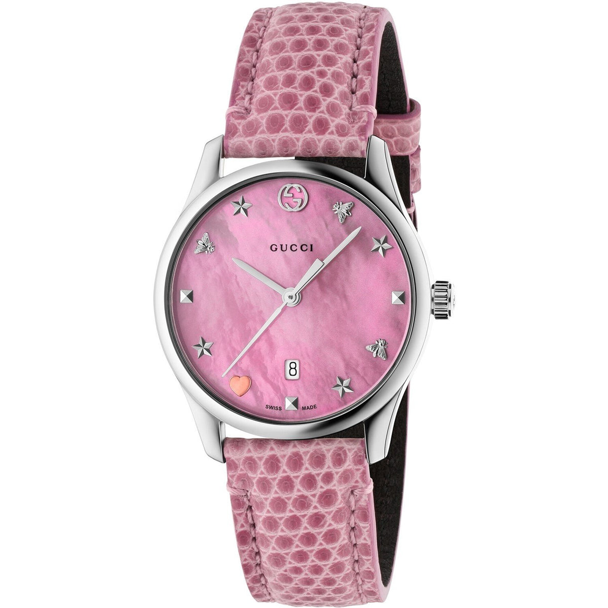 Gucci Women&#39;s YA126586 G-Timeless Pink Leather Watch