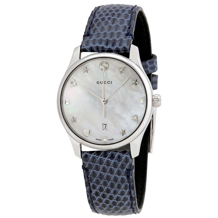 Gucci Women's YA126588 G-Timeless Blue Leather Watch