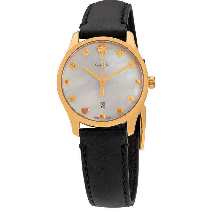 Gucci Women&#39;s YA126589 G-Timeless Black Leather Watch