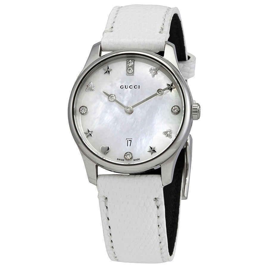 Gucci Women&#39;s YA126597 G-Timeless White Leather Watch