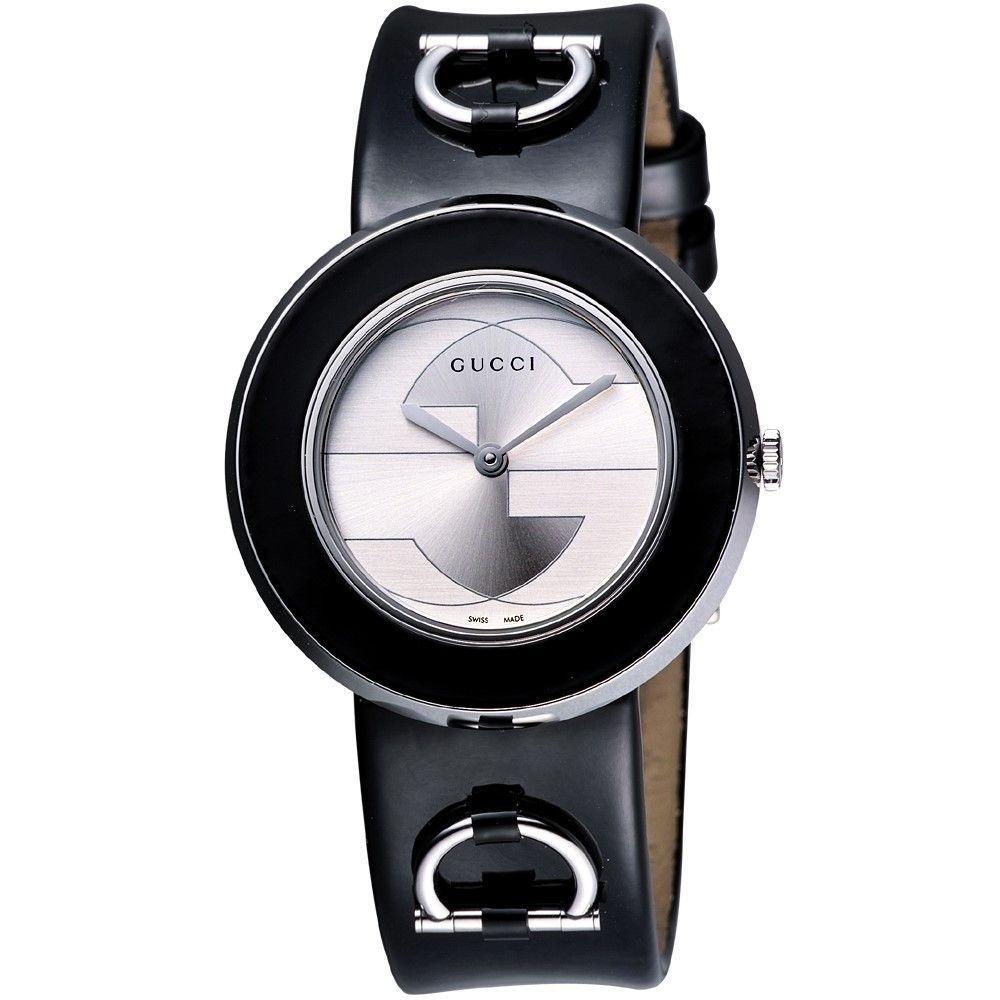 Gucci Women's YA129401 U-Play Black Leather Watch