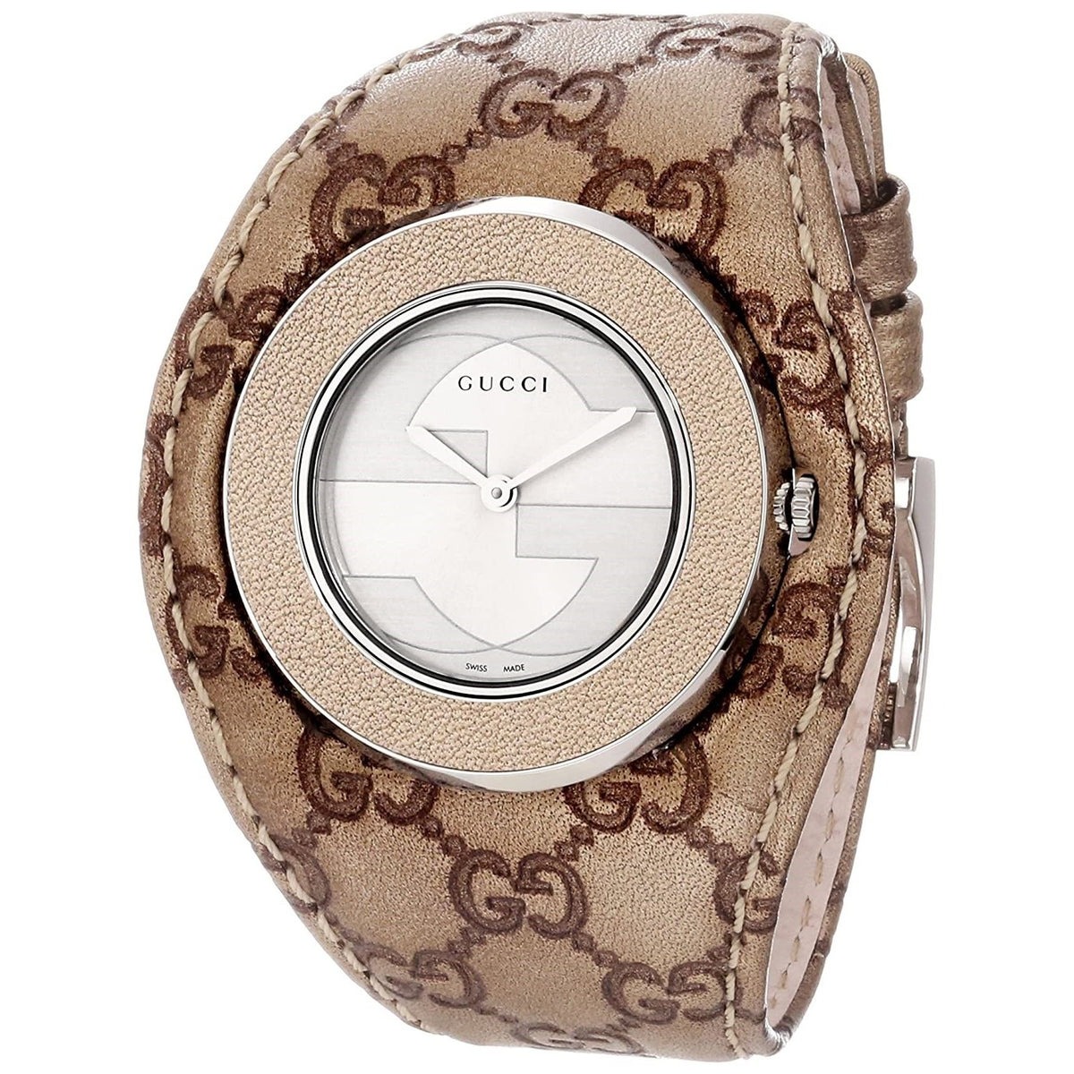 Gucci Women&#39;s YA129425 U-Play Gold-Tone Leather Watch