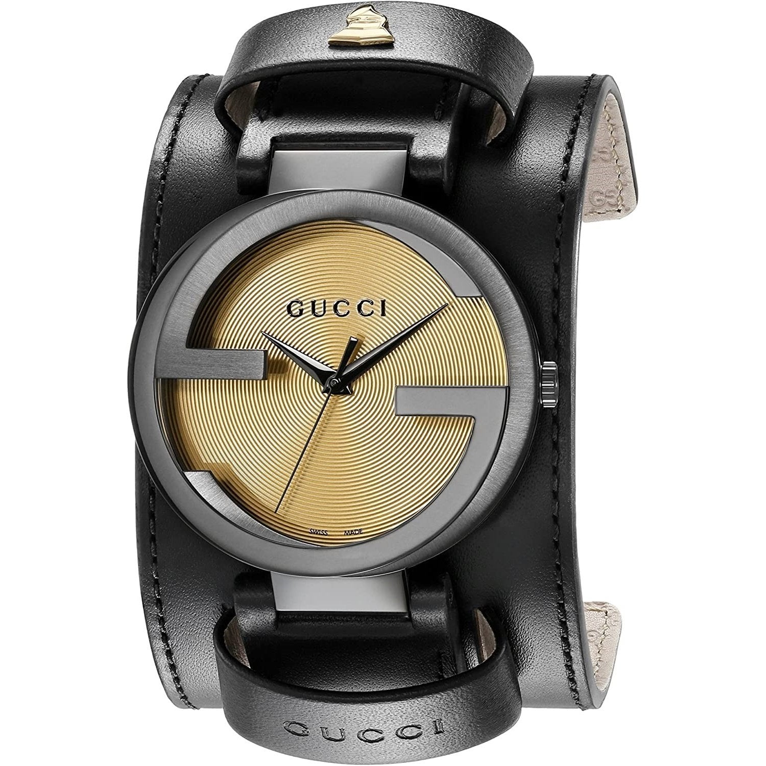 Gucci Men s YA133202 G Interlocking Grammy XL Black Leather Watch