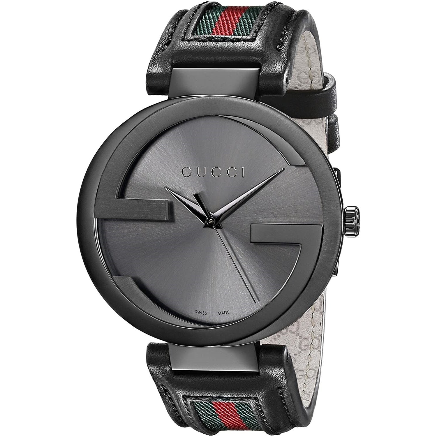 Gucci Interlocking G Dial Black Leather Men's Watch YA133206
