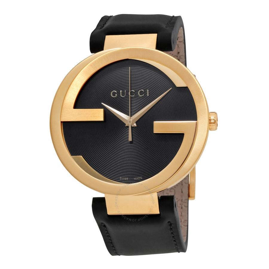 Gucci Men&#39;s YA133212 Interlocking-G Black Leather Watch