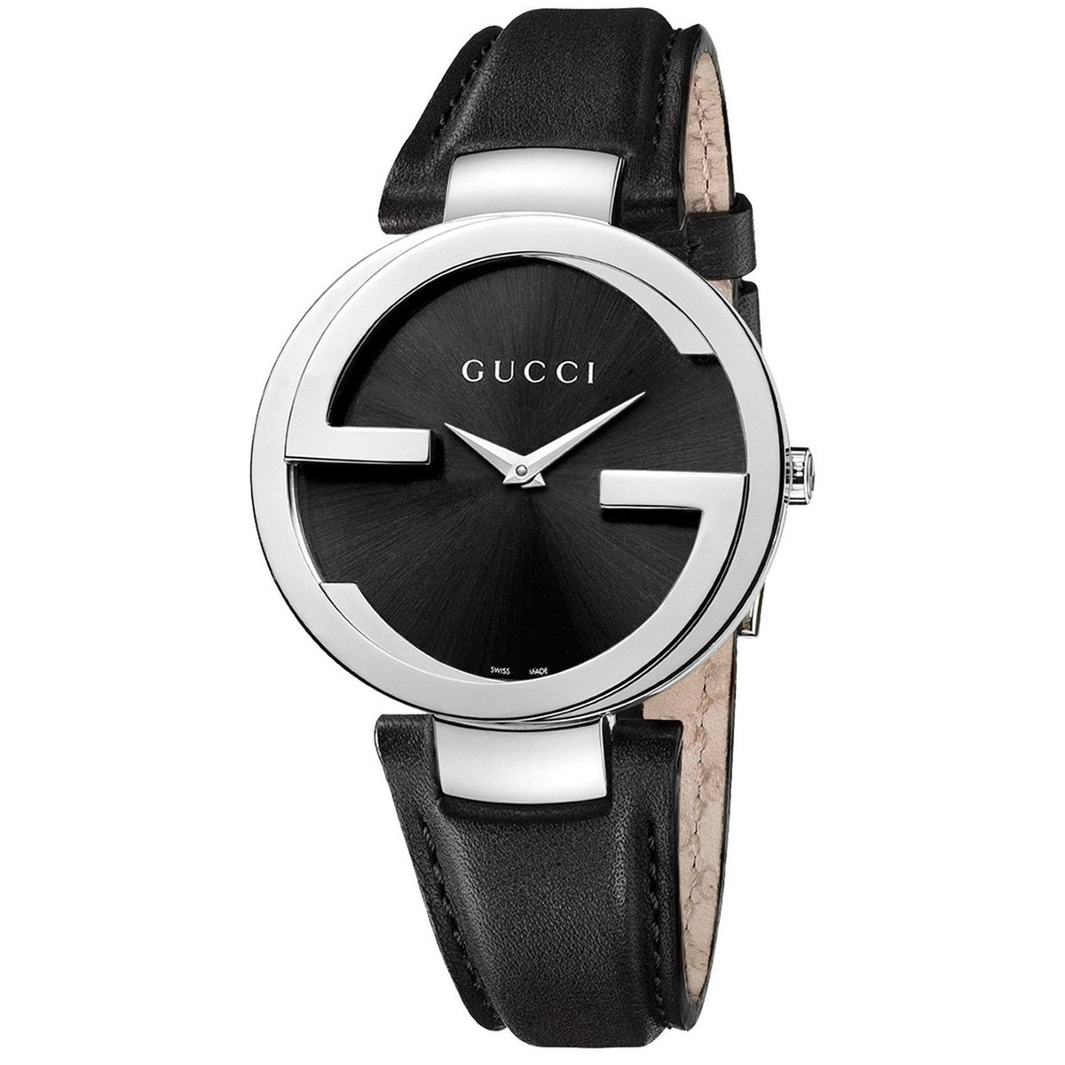 Gucci Women&#39;s YA133301 Interlocking-G Black Leather Watch