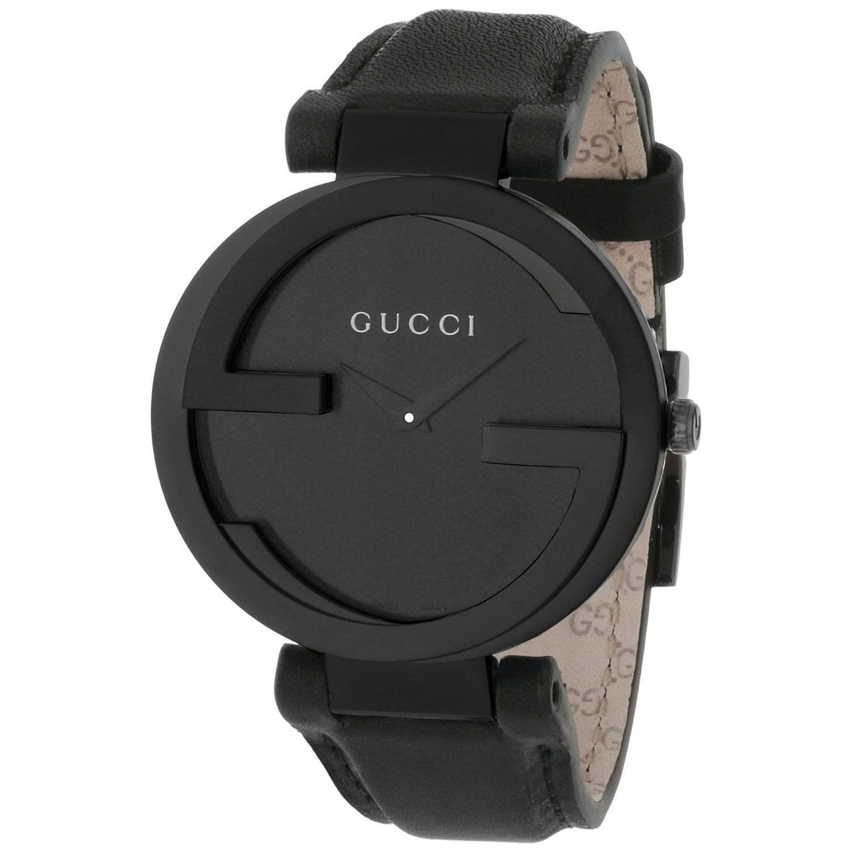 Gucci Women&#39;s YA133302 Interlocking G Black Leather Watch