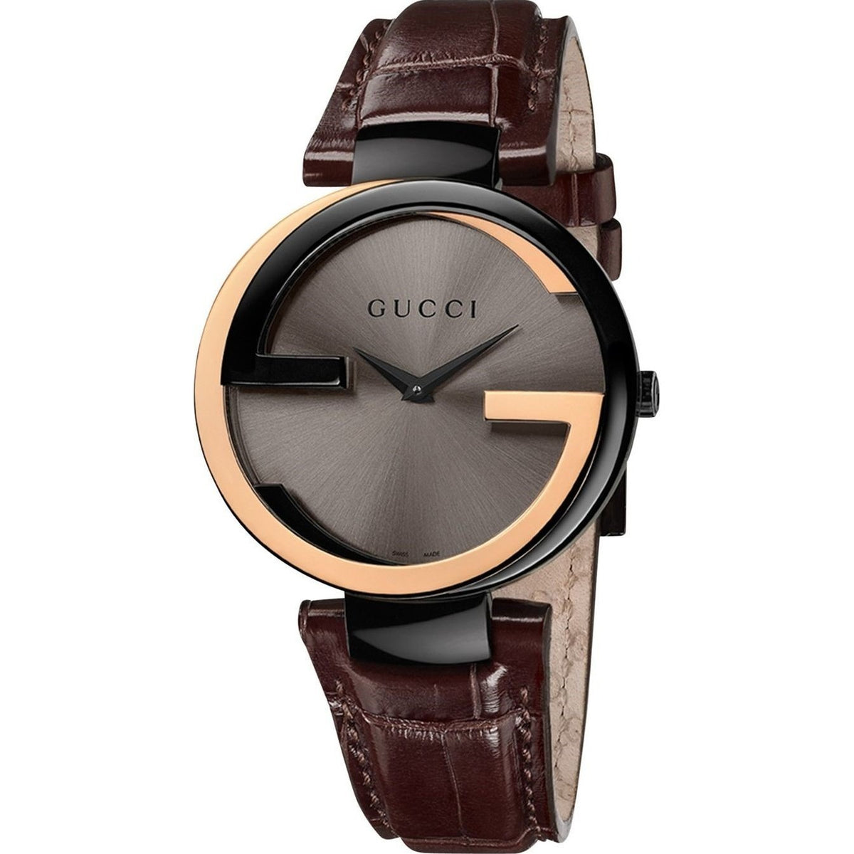 Gucci Women&#39;s YA133304 Interlocking-G Brown Leather Watch