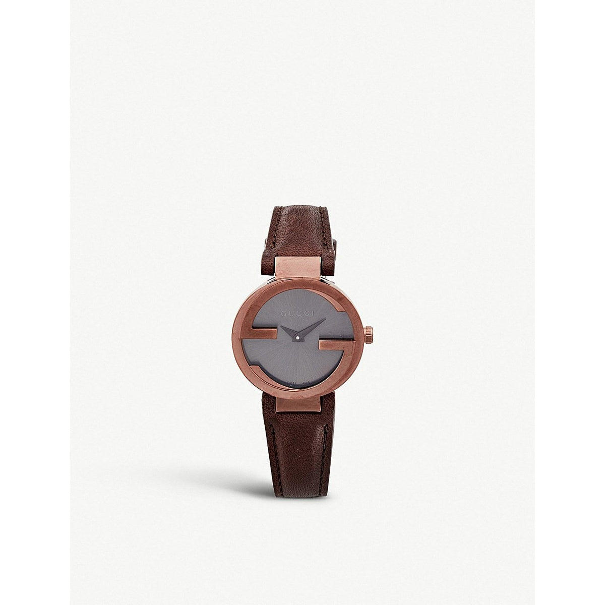 Gucci Women&#39;s YA133504 Interlocking Brown Leather Watch