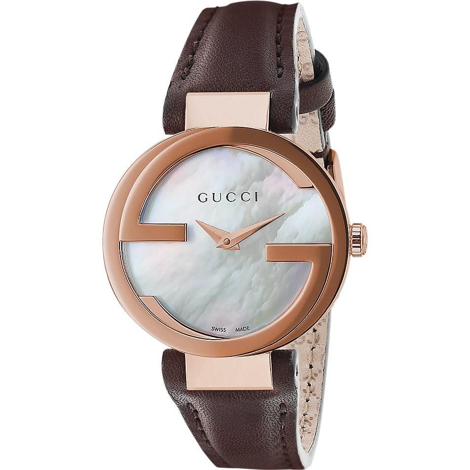 Gucci Women&#39;s YA133516 Interlocking-G Brown Leather Watch