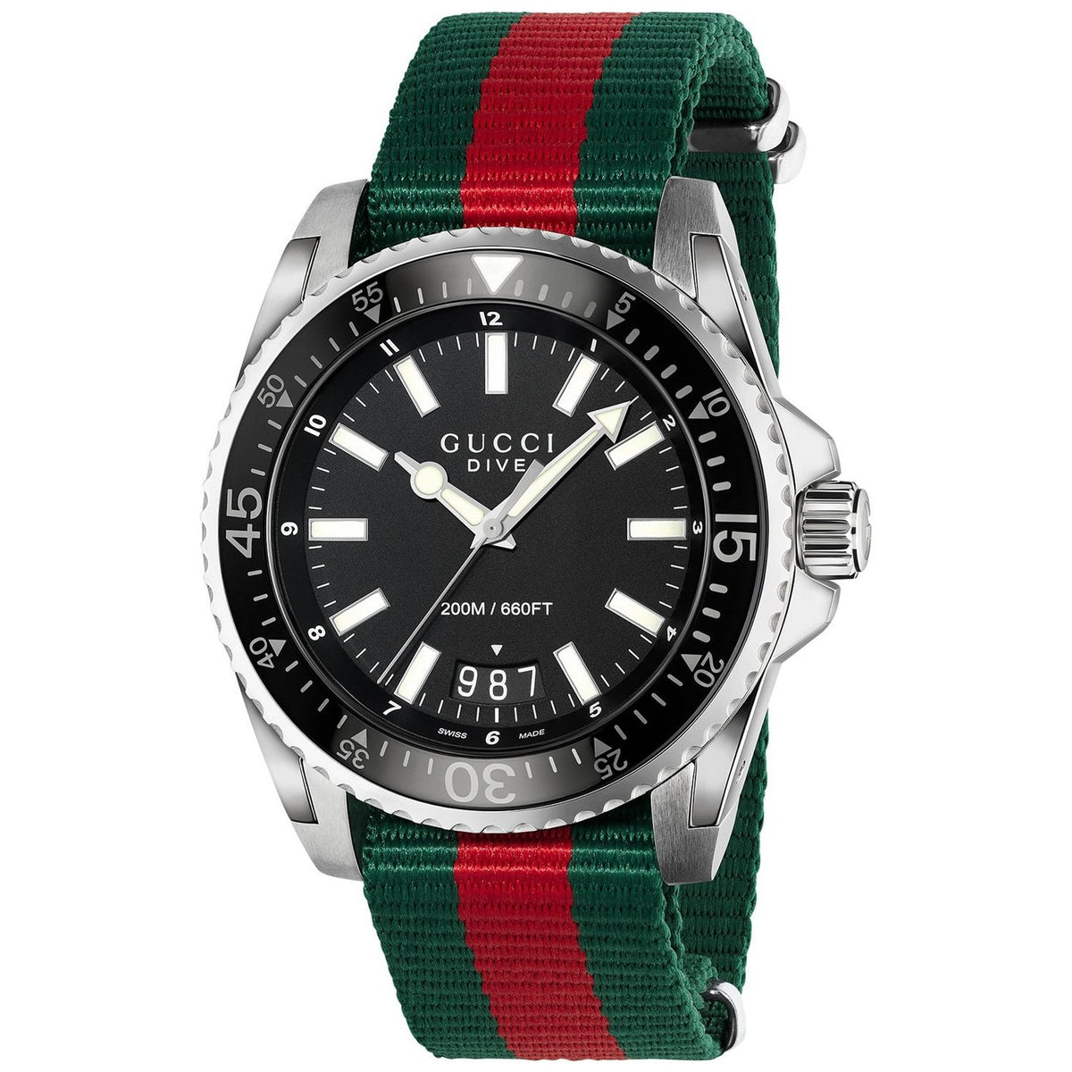 Gucci Men&#39;s YA136206 Dive Green and red Nylon Watch