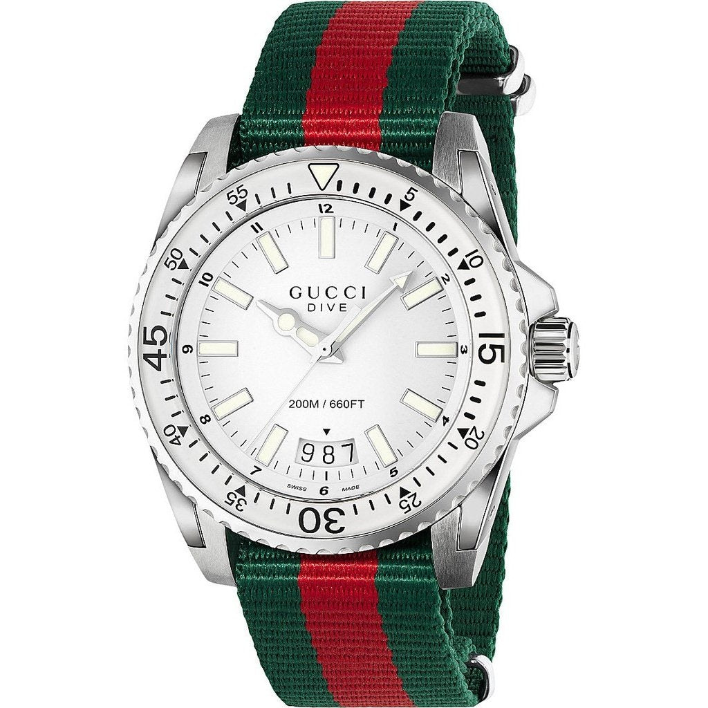 Gucci Men&#39;s YA136207 Dive Green and red Nylon Watch