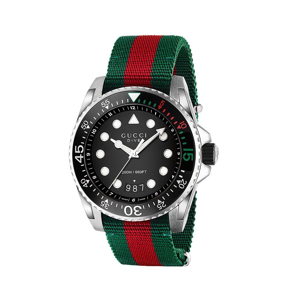 Gucci Men&#39;s YA136209 Dive XL Red and Green Nylon Watch