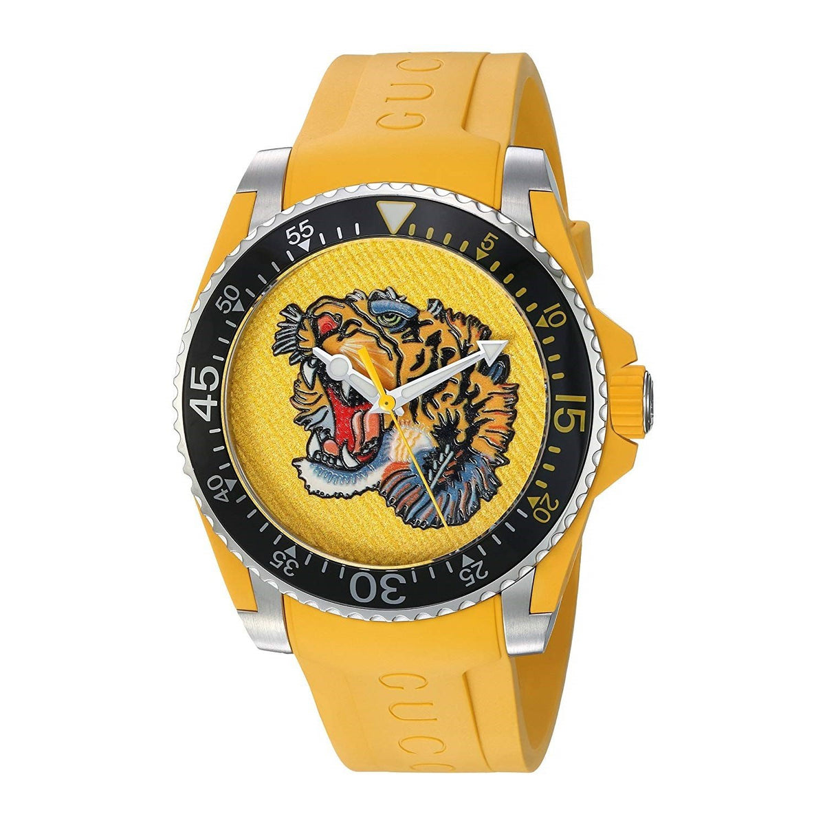 Gucci Unisex YA136317 Drive Embroidered Tiger Yellow Rubber Watch