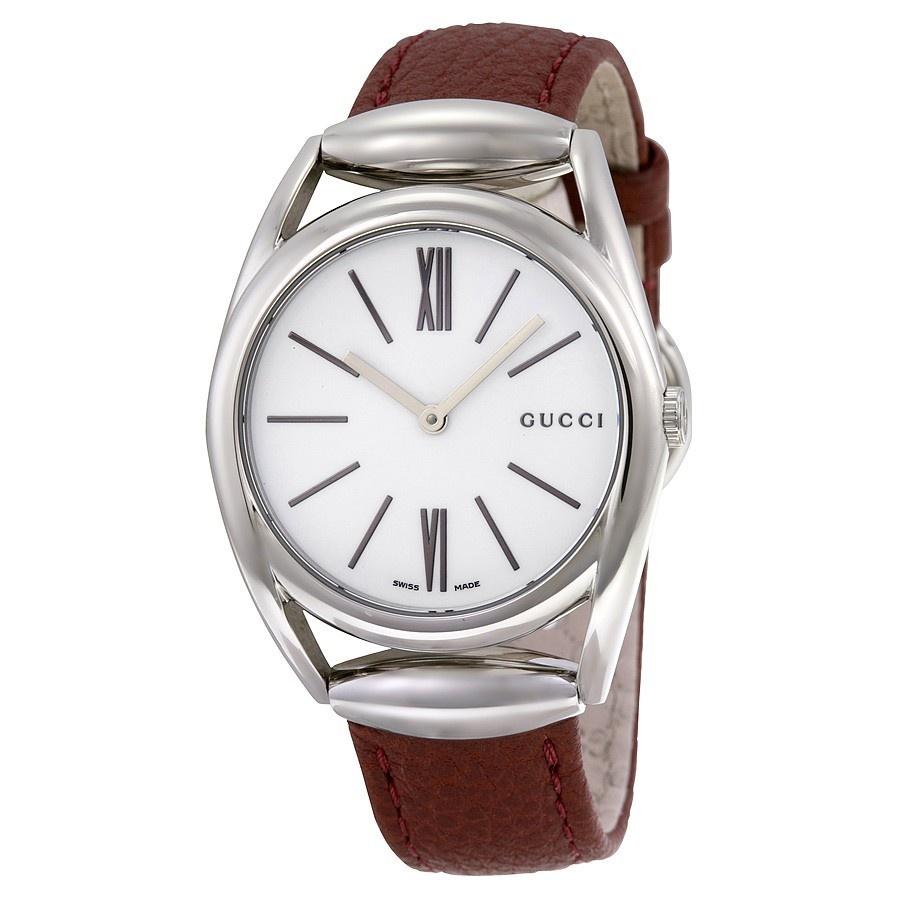 Gucci Women&#39;s YA140403 Horsebit Brown Leather Watch