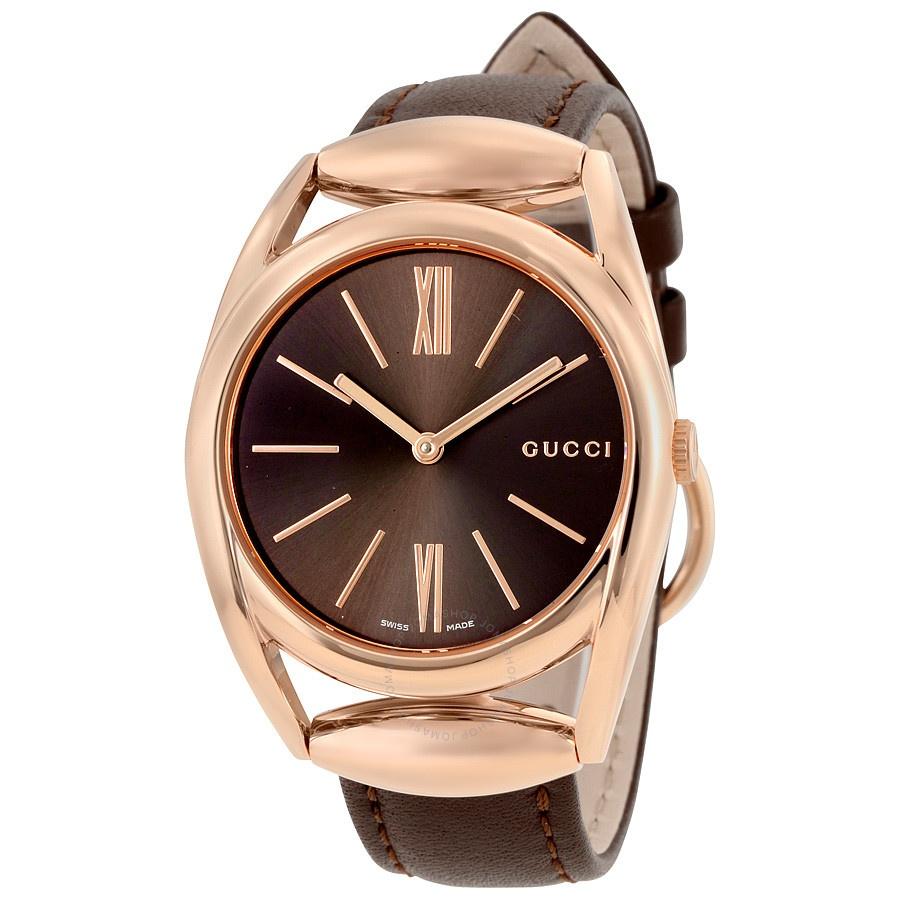Gucci Women&#39;s YA140408 Horsebit Brown Leather Watch