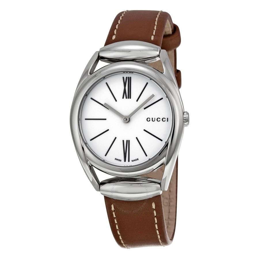Gucci Women&#39;s YA140502 Horsebit Brown Leather Watch