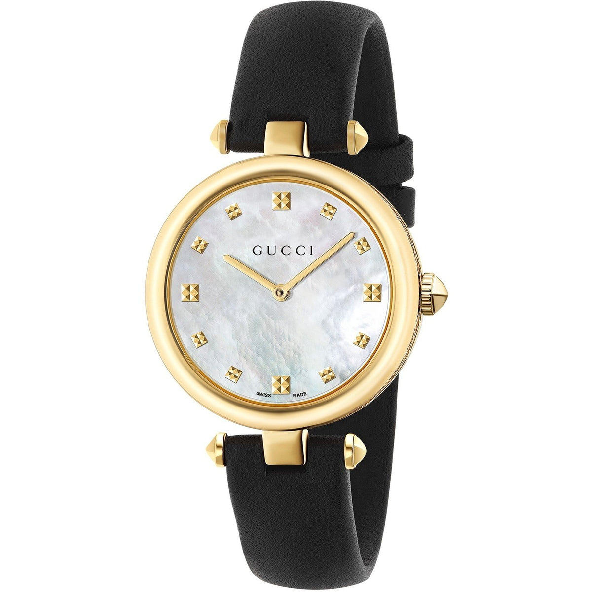 Gucci Women&#39;s YA141404 Diamantissima Black Leather Watch