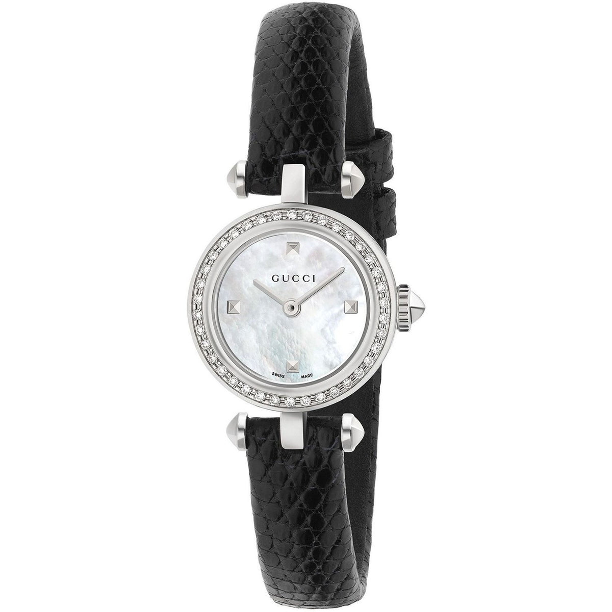 Gucci Men&#39;s YA141511 Diamantissima Small Diamond Black Leather Watch