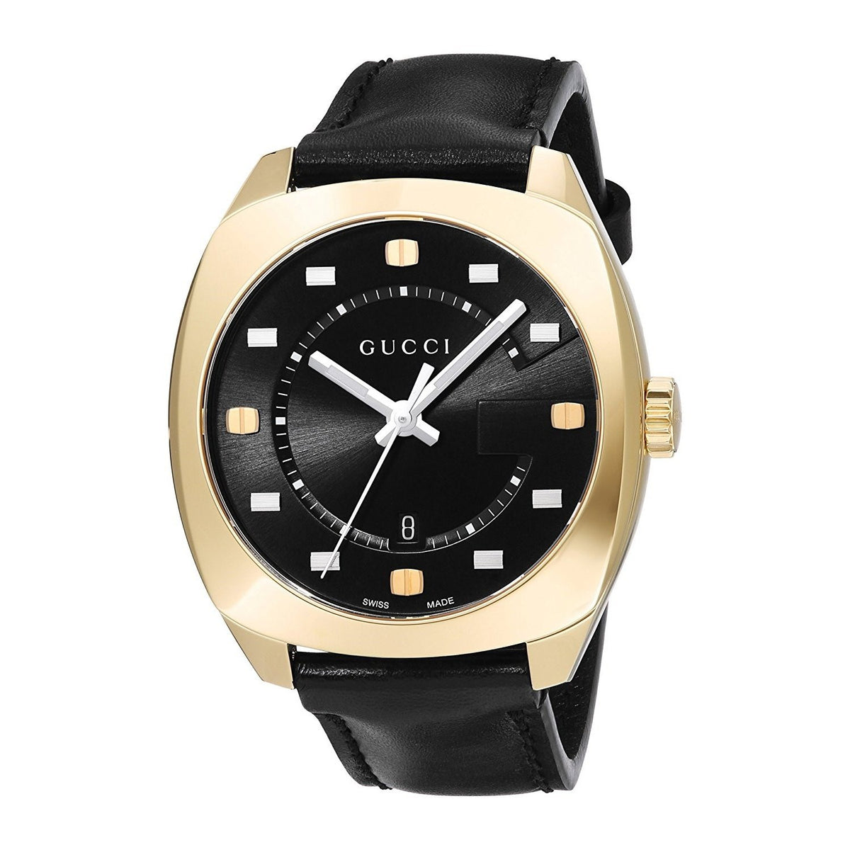 Gucci Men&#39;s YA142310 GG2570 Large Black Leather Watch